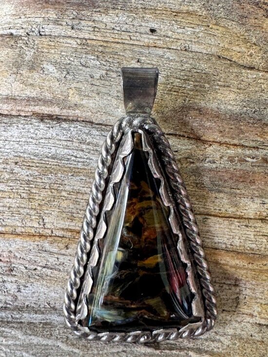 unbranded Jewelry - Sterling Silver Pendant Unisex 7.59g Pietersite Triangular Cabochon Artisan